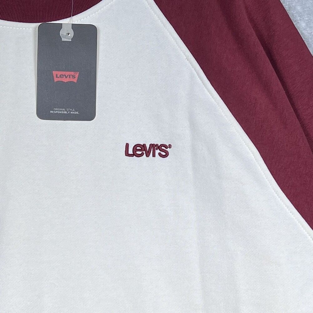 Levis Sweater Mens Large Red White Blue Color block Crew Neck Sweatshirt Relaxed - Picture 3 of 13